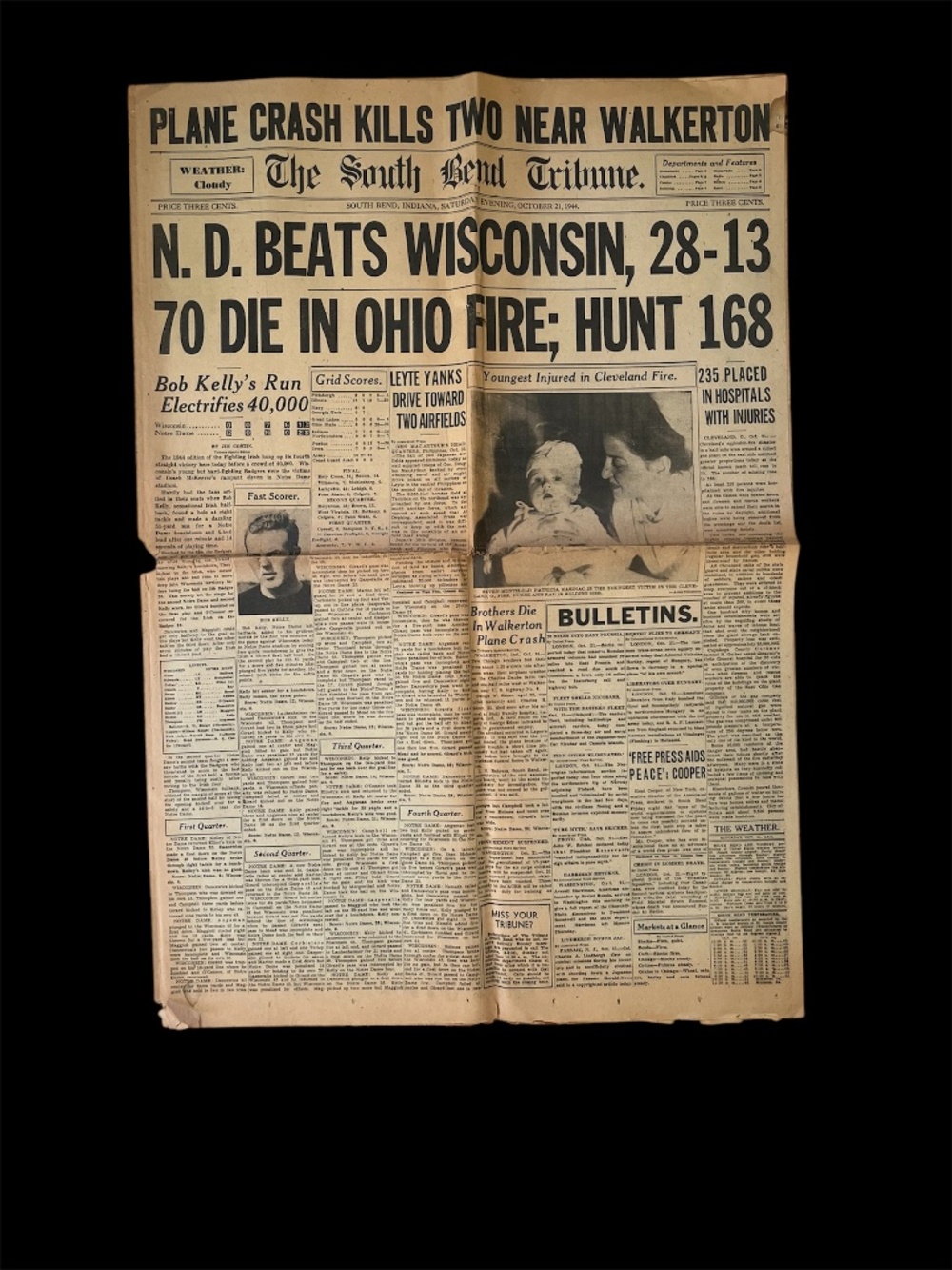 Vintage Notre Dame  South Bend Tribune October 21, 1944 front page section.